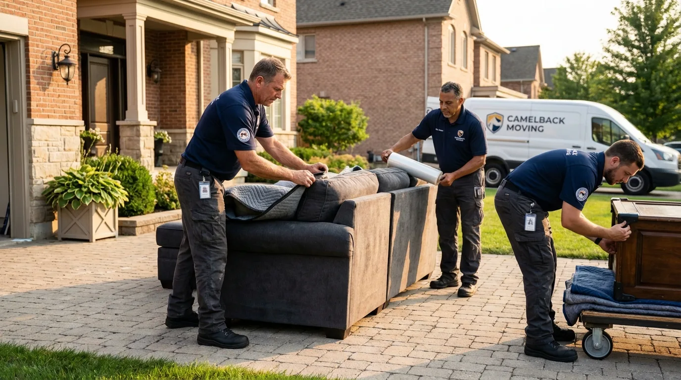 Large estate moving crew wrapping furniture in Spencerport, NY