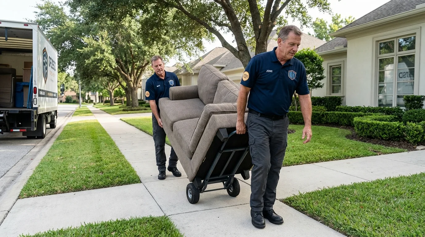 Local residential moving crew loading furniture in Spencerport, NY