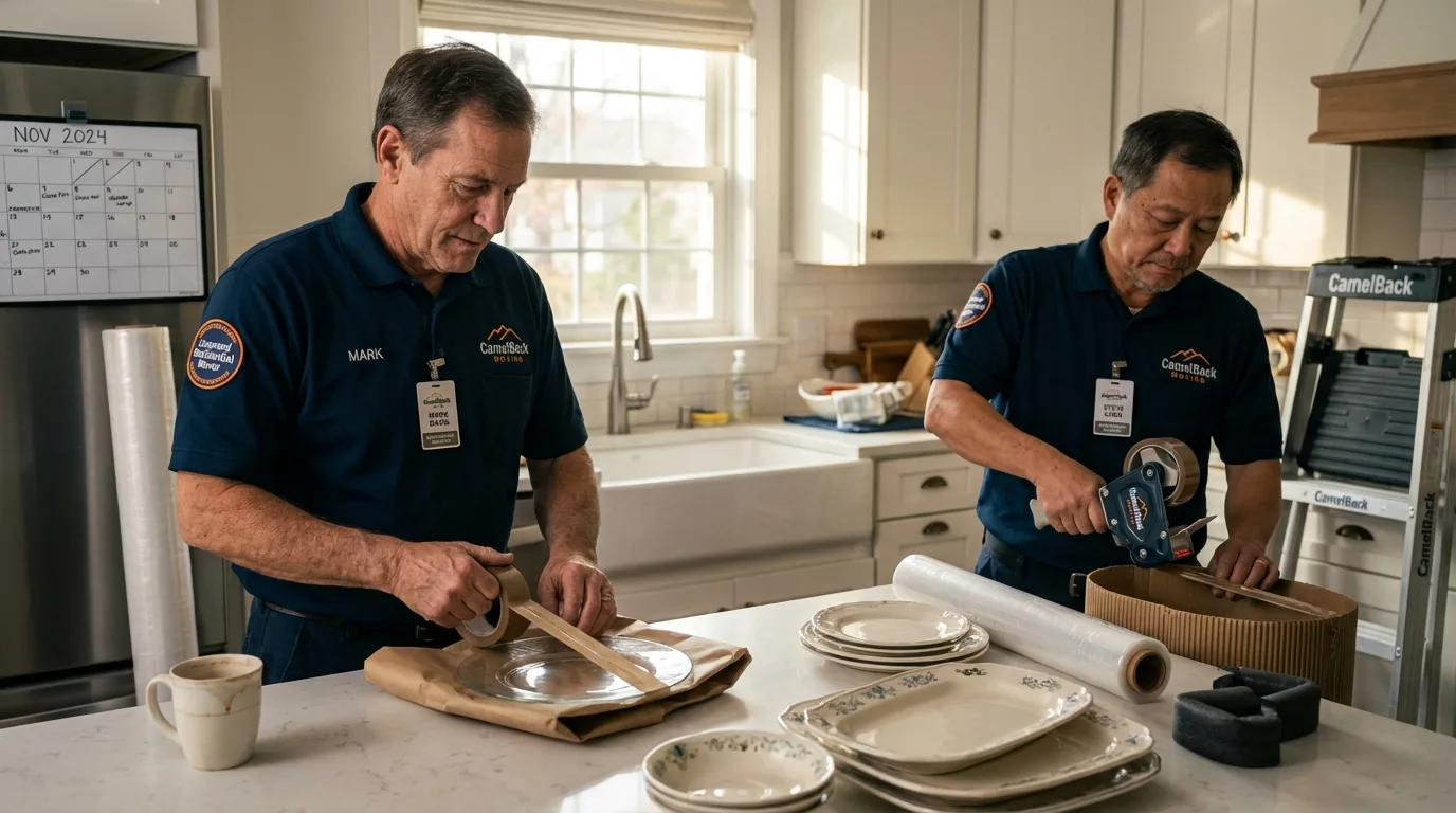 Professional crew packing kitchen dishware in Spencerport, NY